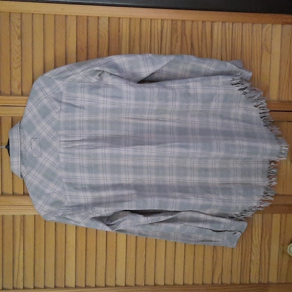 Current/Elliot NWT Prep School Fray Hem Pink Tinsel Plaid Button Up Shirt Size 2 - Picture 3 of 11